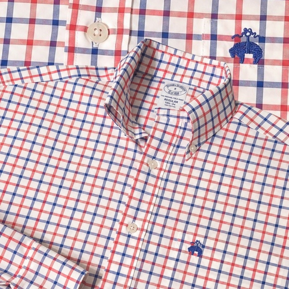 Brooks Brothers Button Down Mens S Nylon Tattersall Plaid Performance Shirt
